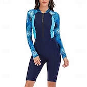  Damen Anti UV Shirt Badeanzug Bademode Blumenmuster Frontreißverschluss UV-Sonnenschutz UPF50+ Schnelltrocknend Langarm Bademode Badeanzug Surfen Strand Wassersport Sommer