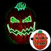 olcso Halloween kellékvilágítás-1 db 28 * 21 cm-es halloweeni led hidegfényű tökfej horror led világító maszk beltéri és kültéri csapattánc tökfej dekoratív kellék AA elemdoboz