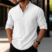 economico Strada-Per uomo Camicia di lino Camicia con colletto alla coreana Camicia popover Camicia casual Camicia da Spiaggia Semplice Vacanza Camicia hawaiana Nero Bianco Rosa Arancione Manica Lunga Henley