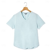 お買い得  コットンリネンTシャツ-男性用 ティートップ リネンTシャツ 半袖 Ｖネック 夏 平織り ファッション デザイナー ベーシック ソフト バケーション ストリート カジュアル／普段着 ピンク ホワイト ライトブルー メンズトップTシャツ
