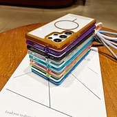 お買い得  サムスン用ケース-電話 ケース 用途 サムスンのギャラクシー S25 Ultra Plus S25エッジ S24 Plus バックカバー ストラップ付き ワイヤレス充電をサポート 耐衝撃 レトロ風 TPU アクリル