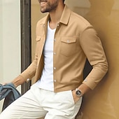 abordables Vestes Décontractées-Homme Veste Légère Chemise Veste Formel Maison Portable Avec Poches Printemps Automne Hiver Couleur Unie Actif ancien Col de chemise Régulier Noir Vert Claire bleu marine Kaki Veste