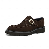 abordables Chaussures de Costume Classiques-Chaussures à boucle en cuir suédé marron pour homme - Chaussures classiques en cuir de vachette véritable de première couche pour le bureau et les occasions formelles