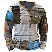 abordables Géométrique-Homme Patchwork T-shirt Chemise Henley manche longue ancien Designer Élégant Extérieur Occasionnel Quotidien Printemps &amp; Été Toutes saisons Violet Vert Kaki Café Gris Henley T-shirt Henley