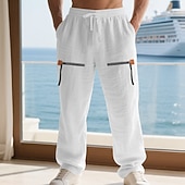baratos Feriado-Homens Calças de linho Calças Calça verão Calças largas Com Cordão Cintura elástica Bolso Com Zíper Tecido Conforto Respirável Comprimento total Casual Diário Feriado Férias Moda Preto Branco Sem