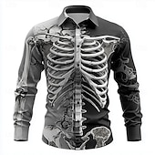 olcso 3D-s minta-Férfi 3D nyomtatás Csontváz Ing Gombos póló Hosszú ujj Sötét Punk Gótikus Szabadtéri Szabadság Nyár Tavasz Térfogatcsökkenés 3D nyomtatás galléros ingek Fehér+Fekete Fekete Barna