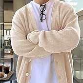preiswerte Herren Strickjacke-Herren Pullover Strickjacke Gerippt Stricken Normale Oberteile Gestrickt Einfach Kragenlos Urlaub Mode Lässig Alltagskleidung Bekleidung Frühling &amp; Herbst Beige M L XL