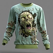 levne Halloween mikiny a svetry-Halloween Pánské 3D Zombie Mikina Punk Večírek Tričkový Dovolená Světle zelená Fialová Výstřih ke krku 3D Celý rok Návrhář