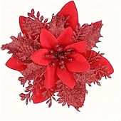 Недорогие Венки, Гирлянды и Декорации-20 искусственных рождественских цветов пуансеттии с двухслойной розовой окантовкой, 5,9 дюйма, сверкающие рождественские цветочные украшения для венков, рождественской елки, свадеб и праздничного