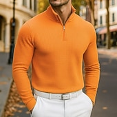 billiga Klassisk pikétröja för män-Herr Våffelpikétröjor Quarter Zip Polo Utomhus Casual Fjärdedels blixtlås Långärmad Mode Modern Ensfärgat Stickat Vår Höst Vår &amp; Höst Vit Blå Orange Våffelpikétröjor