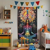 abordables Bannières de Garage et de Porte-Couverture de porte Bannières extérieures Sept chakras Méditation Yoga Esthétique Mystique Chambre Salon Porte d'Entrée Décorations murales, porte, arrière-plan