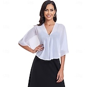 economico Scialle del Capo-scialli e mantelle trasparenti per feste serali formali, mantelle in chiffon con scollo a V per donne, scialle per invitati a matrimoni