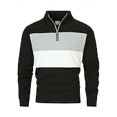 preiswerte Klassisches Poloshirt für Herren-Herren Poloshirts Viertel-Reißverschluss-Poloshirt Alltagskleidung Date Viertelreißverschluss Langarm Mode Basic Farbblock Patchwork Reißverschluss Frühling Herbst Normale Passform Schwarz Wei