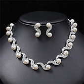 abordables Conjuntos de joyas-Juego de Joyas 2 Perla Cromo Pendientes Collare Mujer Elegante Vintage Moda Estilo retro Clásico Conjunto de joyas Para Boda Fiesta Invitado a la boda