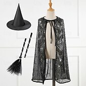 economico Costumi di Halloween per bambine-Bambini Ragazze Halloween A mantellina Geometrico Moda All&#039;aperto Cappotto Capispalla 4-12 Anni Autunno Argento Multicolore Nero
