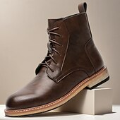 abordables Bottines-Bottines à lacets en similicuir marron pour homme, chaussures d&#039;extérieur décontractées classiques pour le travail et le quotidien