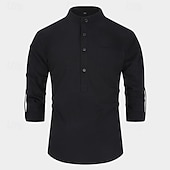economico Camicie Popover da Uomo-Per uomo Camicia Camicia con colletto alla coreana Camicia popover Camicia casual Nero Bianco Giallo Rosso Blu marino Manica Lunga Semplice Henley Quotidiano Uscire Tasca Frontale Abbigliamento