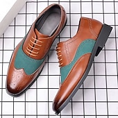 baratos Formal-Sapatos oxford masculinos bico fino bicolor marrom e verde – brogues estilosos de couro sintético para looks casuais elegantes