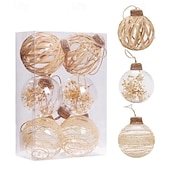 abordables Adornos-Juego de 6 adornos navideños transparentes con hilo para mascotas, bolas envueltas en flores secas, adornos navideños transparentes para bricolaje, para decoración de fiestas en el hogar.