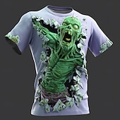 halpa Halloween T-paidat-Halloween Miesten 3D Print Zombeja 3D T-paita Lyhythihainen T-paita 3D-tulostus Tiukka pyöreä kaula-aukko Paita Liioiteltu Suunnittelija Kauhu Juhla Katu Pyhäpäivä Vaalean sininen Vihreä 1# Vihreä 2#