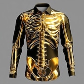 economico Modello 3D-Costumi da Uomini Scheletro Neon Glow Camicia Button Up Camicia Maniche Lunghe Stile Punk Goth Scuro All&#039;aperto Vacanze Estate Primavera Colletto Stampa 3D Camicie nere  viola oro