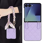 お買い得  サムスン用ケース-電話 ケース 用途 サムスンのギャラクシー Zフリップ7 Zフリップ6 Z Flip 5 Z Flip 4 バックカバー ストラップ付き 耐衝撃 レトロ風 TPU PUレザー