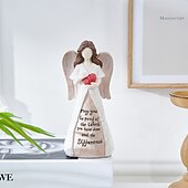 economico Sculture-1 pezzo di un angelo creativo in resina che tiene un cuore rosso con uno slogan in inglese è un elemento decorativo adatto per pareti di sfondo per TV, ingressi, sale studio, scrivanie per uffici e
