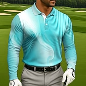 abordables Polo de golf pour homme-Homme Géométrique Golf Polo manche longue Polos Revers Occasionnel Athleisure Tenue quotidienne Impression 3D Boutons Printemps Automne Hiver Bleu Clair Bleu Violet