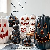 economico Halloween-lanterna di zucca di Halloween in bianco e nero, interruttore automatico, giardino a led, paradiso, ornamento atmosferico creativo e luminoso