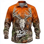 economico Camicia vintage-Per uomo Mimetico Cervo Camicia Camicia con Bottoni Manica Lunga Vintage Retrò All&#039;aperto Caccia Escursionismo Primavera Autunno Collo ripiegato Stampa 3D camicie con colletto Rosso arancione