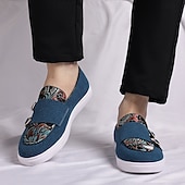 Herre denim loafers med dobbel munk stropp og etnisk trykk – moteriktige, uformelle slip-on-sko for urban stil, fester og vårantrekk billige Uttalelsessko-Herre denim loafers med dobbel munk stropp og etnisk trykk – moteriktige, uformelle slip-on-sko for urban stil, fester og vårantrekk