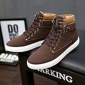 cheap Men&#039;s Sneakers-Men&#039;s Tan Faux Leather High-Top Sneakers with Lace-Up Design, Stylish Casual Shoes for Walking, Work and Weekend Outfits