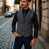 billige Herrevest-Herre سترة Veste Feriereise Daglig Bryllupsfest Stevnemøte Årgang Mote Vår Høst Lomme Knapper Polyester Tweed Bekvem عادي Fiskebein Dobbeltkneppet Hakkjakkeslag Normal Burgunder kaffe Grå Vest