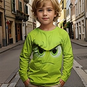 billiga Pojkens 3D-djur-Pojkar tecknat roligt leende ansikte t-shirt långärmad 3D-tryck höst vintermode grundläggande barn 4-12 år rund hals utomhus casual daglig normal passform