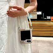 Недорогие Чехлы для Samsung-телефон Кейс для Назначение SSamsung Galaxy Z-флип 7 Z-флип 6 Z Flip 5 Z Flip 4 Кейс на заднюю панель с ремешком Защита от удара Ретро ТПУ Кожа PU