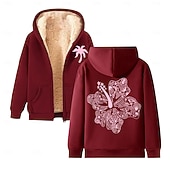 economico Felpa con cappuccio in pile-Per uomo Felpa con cappuccio a zip intera Felpa con cappuccio e zip Giacca in Pile Felpa con cappuccio in pile Nero Vino Rosso Verde Cachi Con Cappuccio Floreale Grafico Semplice Cerniera Tasca