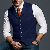 preiswerte Herrenweste-Herren Tweedweste Weste Formell Hochzeit Urlaub Täglich Mode Klassisch Frühling Herbst Tasche Knöpfe Polyester Tweed Bequem Einfach Fischgrätenmuster Einreihig V Ausschnitt Revers Schmale Passform
