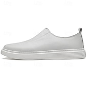 abordables Chaussures Décontractées Slip-On-Chaussures blanches à enfiler en cuir pour hommes - minimalistes et confortables, adaptées aux professionnels occupés au bureau et dans des environnements décontractés