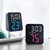 baratos eletrodomésticos-Relógio de parede digital LED com display de temperatura e tempo, despertador de mesa com brilho ajustável, decoração para casa e mesa, relógio eletrônico