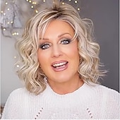 halpa vanhempi peruukki-keskipitkä luonnollinen bob kihara peruukki luonnollisen näköiset synteettiset peruukit 12 tuuman naisten päivittäinen cosplay-hiusperuukki