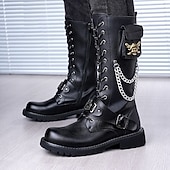 economico Stivali da motociclista-stivali da combattimento neri da uomo - stile motociclista con lacci punk gotico, catene e fibbie, calzature urbane streetwear per outfit da città
