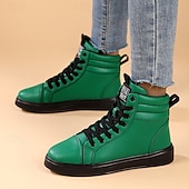 cheap Men&#039;s Sneakers-Men&#039;s Green Faux Leather High-Top Sneakers with Black Sole, Fashion Lace-Up Casual Shoes for Streetwear, Parties and Daily Wear