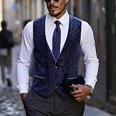 abordables Chaleco de hombre-Hombre Chaleco Formal Rendimiento Boda Primavera Otoño Ajustable Cachemir Botonadura Simple Escote en Pico Negro Azul Piscina Chaleco