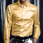 economico Camicie in raso da uomo-Per uomo Camicia Come la seta Camicia in raso Camicia elegante Camicia casual Camicia con Bottoni Semplice Performance Abbigliamento da Festa Nero Bianco Giallo Rosso Manica Lunga Bavero Primavera