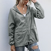 baratos jaqueta ativa-Mulheres Jaqueta casual Jaquetas de chuva impermeáveis Capas de chuva Prova-de-Água A Prova de Vento Zíper Bolsos Moda Ao ar livre Tecido Para Noite Final de semana Zíper Padrão Com Capuz Normal