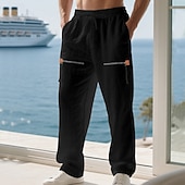economico Vacanza-Per uomo Pantaloni di Lino Pantaloni Pantaloni Estivi Pantaloni da Spiaggia Coulisse Tasca Elastico in vita Semplice Comodità Traspirante Vacanza Quotidiano Ferie Hawaiano Boho Cachi chiaro Nero