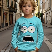 billiga Pojkens 3D-djur-Pojkar tecknat roligt leende ansikte t-shirt långärmad 3D-tryck höst vintermode grundläggande barn 4-12 år rund hals utomhus casual daglig normal passform