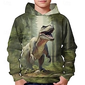 billiga Pojkens 3D-djur-Pojkar 3D Dinosaurie Huvtröja Långärmad Vår Höst Mode Streetwear Barn 4-12 år Huva Utomhus Ledigt Dagligen Normal