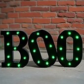 billige Dekorative lys-Halloween-dekorasjoner innendørs - 3 LED-telt med lysende bokstaver, svart boo-skilt, halloween-bokstavlys til hjemmet, innendørs kjøkken, peis, festbord, dekorutstyr