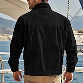 baratos Casacos &amp; Sobretudos para Homem-Homens jaqueta leve Jaqueta de Veludo Jaqueta Carga Jaqueta casual Férias Diário Respirável Bolsos Primavera Outono Tecido Moda Clássico Colarinho Chinês Padrão Adamascado Preto Verde Escuro Marron